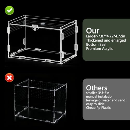 Jumping Spider Enclosure, Small Reptile Insect Terrarium, Spider Tank with Magnetic Door & All-Side Vent, Pre-Assembled Habitat for Spiderling, Mantis, Tarantula, Snail 4.7" * 4.7" * 7.8(Horizontal)