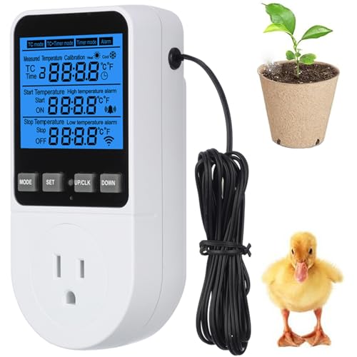 Digital Day Night Thermostat Heating Cooling Outlet Plug with Timer | Multi Period Temperature Controller, LCD Screen Outlet Socket for Reptile Incubator Greenhouse Brewing Refrigerator 110V - color: Upgraded