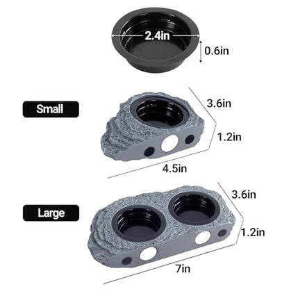Wacool Magnetic Gecko Ledge - Double Bowl Reptile Feeding Tray with 6 Feeding Cups for Geckos, Lizards, Chameleons and Reptile Pets - size: Dual slots