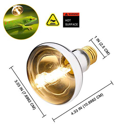 2 Pack 100W Reptile UVA Infrared Basking Spot Lamp,Full Spectrum Sun Soft Lighting Heat Bulbs,Silver Cover Glass,Bearded Dragon Light Bulbs for Reptile & Amphibian