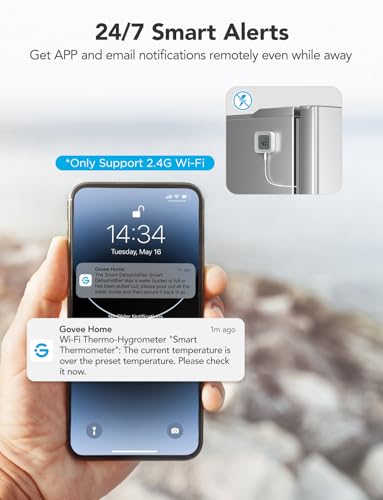 GoveeLife WiFi Refrigerator Thermometer 1-Pack with Gateway & LCD Display | Freezer alarm fridge monitor with app alerts & anti-false, 197ft range, 2-yr data export. For freezer/fish tank/hot tub - style: BT Gateway+1 Sensor