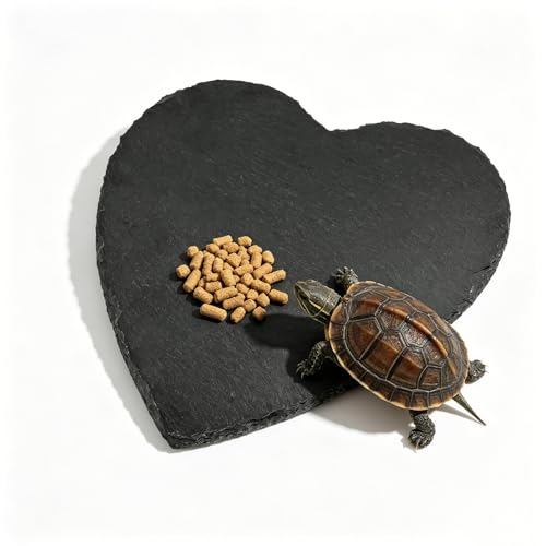 Reptile Basking Platform, 8" x 7.8" Tortoise Habitat Accessories Rock Plate, Heart Shape Natural Rock Reptile Food Dish, Habitat Decor for Turtle Bearded Creature Chameleon Frog Gecko Hermit Crab