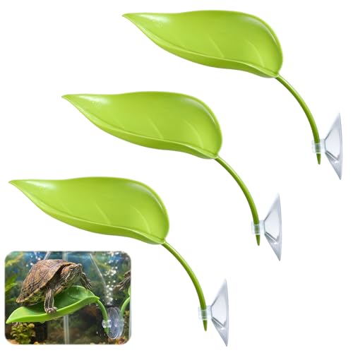 3 Pcs Turtle Basking Platform,Leaf Shape Bearded Dragon Basking Platform,Tree Frog Tank Accessories with Suction Cups,Leopard Gecko Tank Accessories,Turtle Tanks Decorations
