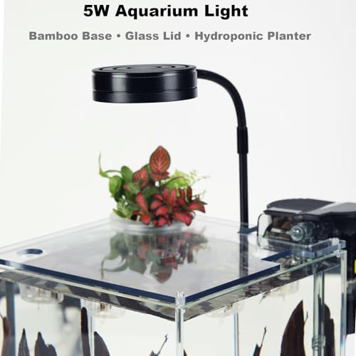 2.5 Gallon Nano Aquarium Kit with Bamboo-Base LED Light, Hanging Filter & Hydroponic-Ready Lid – Ideal for Betta, Shrimp, or Aquatic Plants