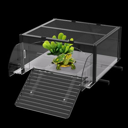 XXL Turtle Basking Platform Dock for 23-29in Wide 180+ Gallon Aquarium | Above Tank Turtle Basking Platform for Aquatic Turtles, Fits 180+ Gal Tank, Sturdy Frame, Non-Slip Steps Ramp,2 Flip-open Top - size: XXL