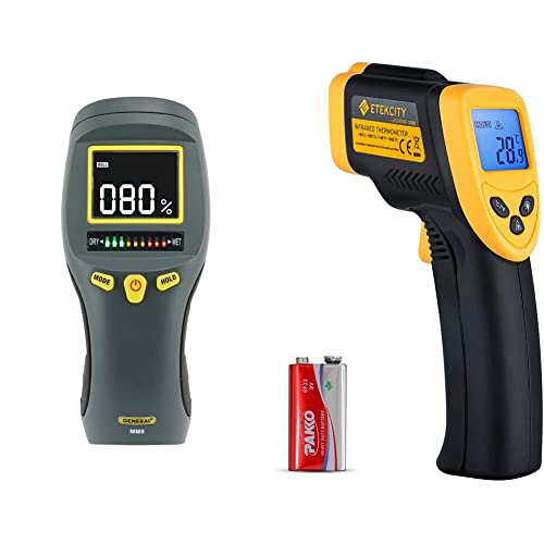 General Tools LCD Moisture Meter #MM8 - Leak and Humidity Detector + Etekcity Infrared Thermometer Temperature Gun 1080