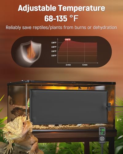 Pawfly Reptile Heat Pad with Thermostat & Timer - Reptile Heating Pads 25 W, 17.7 x 8 Inch Hermit Crabs Heating Pad, Heat Mat for Reptiles Turtles Frogs Snakes Lizards Geckos Plants Seedlings - size: 25 W (17.7 x 8 Inch)