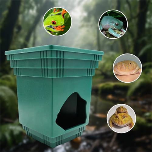 Frog Tank Accessories, 2-in-1 Plastic Reptile Hide with Bowl on the Top, Habitat Hideout for Tree Frogs, Dwarf Frogs, Toads, and Other Small Reptiles