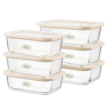 Glass Food Storage Containers with Glass Lids, Microwave Safe Food Container Set, Aitight Meal Prep Container Set, LeakProof, 100% Plastic Free, 6 Pack - color: Ivory White - 6RT
