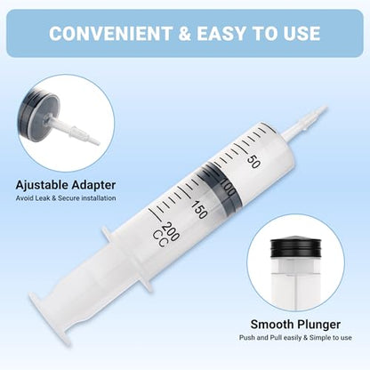 200ml Large Syringe, 5-pack Plastic Syringes for Liquid with Tip Adapter | 200cc Large syringe for thick liquids & Scientific Labs, Oil Transfer, Plant Watering & Refilling, Glue, Individual Sealed - style: 200 ML
