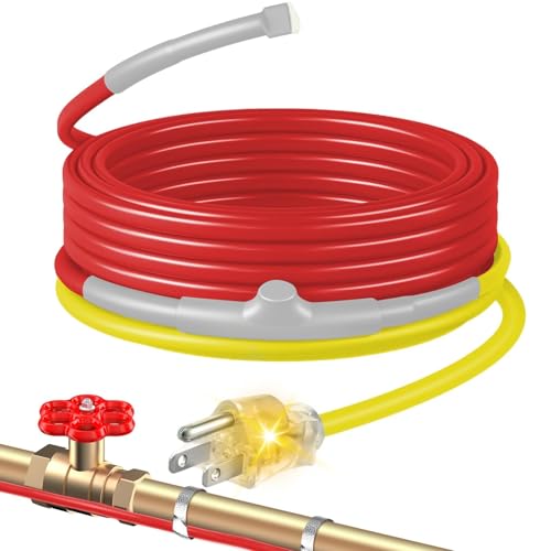 55ft Heat Tape with Thermostat, Electric Pipe Heating Cable 7W/ft | Heated Tape for Water Pipes, Energy-Saving Water Line Heater Trace Cable for Metal & Plastic Home Pipes, 120V