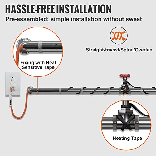 VEVOR Self-Regulating Pipe Heating Cable, 6-feet 5W/ft Heat Tape for Pipes Freeze Protection, Protects PVC Hose, Metal and Plastic Pipe from Freezing, 120V - size: 6 Feet
