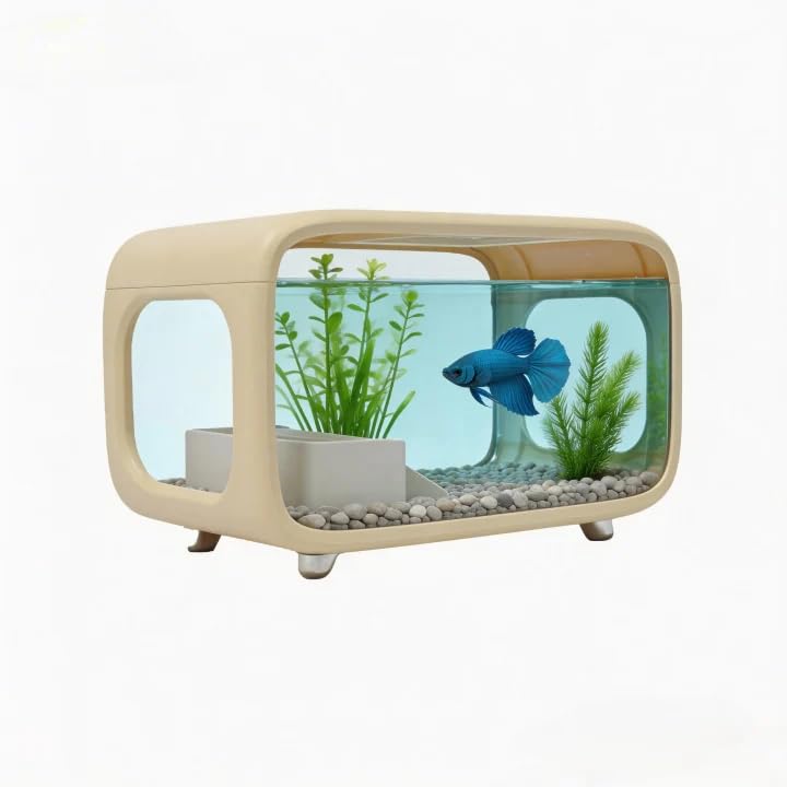 Desktop Fish Tank, 3.2Gal Small Betta Fish & Turtle Tanks, Aquarium Bowl with Detachable Basking Platform, Multi-Functional Areas Aquascape Tanks for Fish Terrapin Frog Shrimp Crab (White) - color: White
