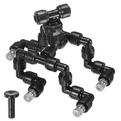 M METERXITY Reptile Mister Nozzles, 0.8mm Pore Copper 1/4" Four-Head Reptile Misting Spray Nozzle with Plug for Terrarium/Vivarium, 360 Degree Adjustable Detachable Nozzles [Black]