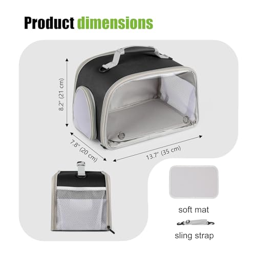 WEVONIGU Scratch-Resistant Bearded Dragon Backpack Foldable Gecko Carrier Ventilation Travel Bag with Clear View Window Dual Carry Cage Options for Travel Hiking & Vet Visits - color: Black, size: Carrier
