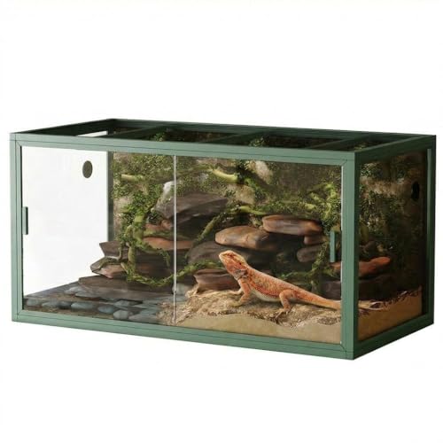 120 Gallon Bearded Dragon Tank, 4x2x2 ft Large Reptile Terrarium, Front Opening Glass Enclosure for Snake, Lizard, Chameleon, Large Reptile Cage with Screen Ventilation Top & Bioactive Habitat Ready - color: Green