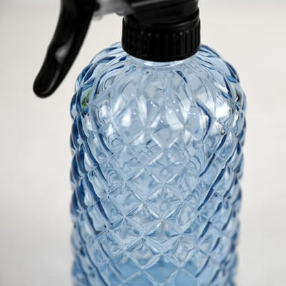 12Oz Glass Plant Spray Bottle, Gem Pattern Glass Sprayer, Watering Can with Black Plastic Top Pump, Handheld Watering Can for Indoor Outdoor Potted Plants and Greenery (Blue) - color: Blue