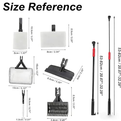7-in-1 Aquarium Cleaning Kit with Telescopic Handle, Fish Tank Maintenance Tools Set, 20.8-32 Inch Extension, Includes Algae Scraper, Net, Gravel Rake, Brushes for Fresh and Saltwater
