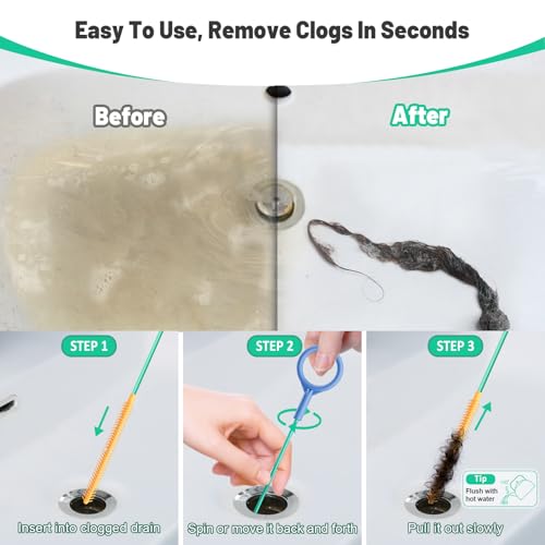 Reusable Drain Snake Hair Clog Remover, 30 inch Drain Cleaner Tool (5 Pack) | Anti-Break Metal Core & Nylon Layer, Flexible Shower Snake for Bathroom Sinks, Tubs and Shower Pipes