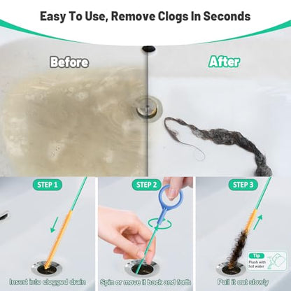 Reusable Drain Snake Hair Clog Remover, 30 inch Drain Cleaner Tool (5 Pack) | Anti-Break Metal Core & Nylon Layer, Flexible Shower Snake for Bathroom Sinks, Tubs and Shower Pipes