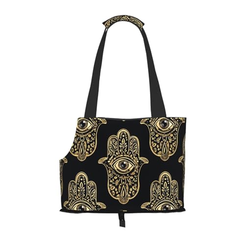 Small Pet Carrier Purse Bag, Gold Hand with Eye Print Shoulder Bag for Dogs Cats, Puppy Tote Travel Handbag - color: Gold Hand With Eye