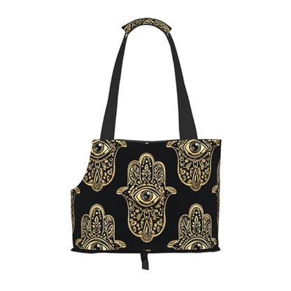 Small Pet Carrier Purse Bag, Gold Hand with Eye Print Shoulder Bag for Dogs Cats, Puppy Tote Travel Handbag - color: Gold Hand With Eye