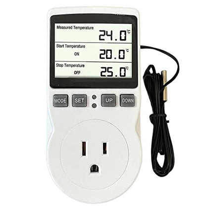 Plug in Thermostat Temperature Controller Heavy Duty Digital Thermostat Outlet Plug Heating Cooling Mode Countdown Timer