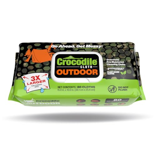 Crocodile Cloth Outdoor Skin Safe Cleaning Wipes, 8 Packs, 640 Count | Multi-Surface, Pre-Moistened, Aloe & Vitamin E, Safe on Skin - Ideal for Camping, Fishing, Hiking, Boating - size: 80 Count (Pack of 8)