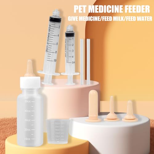 Suxgumoe Pet Feeding Bottle Set, Feeding Silicone Nipple with Bottle and Syringes, Reusable Pet Nursing Kits Feeding Tools for Rabbits, Small Animals (1 Bottle+3 Nipples+2 Syringes + 1 Measuring Cup) - color: 1 Bottle+3 Nipples+2 Syringes + 1 measuring cu