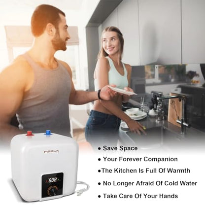 110V/115v/120V 1400-1500W Small Under Sink Tank 2.5 Gallon Water Heater Hot Storage，Mini Instant Electric RV TR Trailer Kitchen Compact Point-of-Use,2 PCs 16” Long 1/2”FIP Stainless Steel Hoses 9.5L