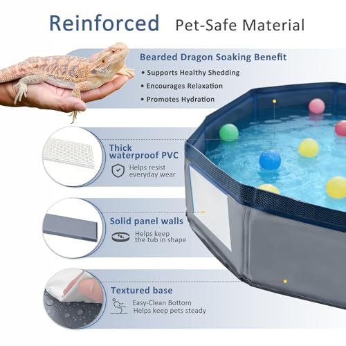 Eooqi Foldable Bearded Dragon Bathtub, Gray 19 x 3.5 in Reptile Pool | Collapsible Portable Hard-Side Small Pet Water Tub for Bearded Dragons, Hedgehogs & Hamsters - color: Gray