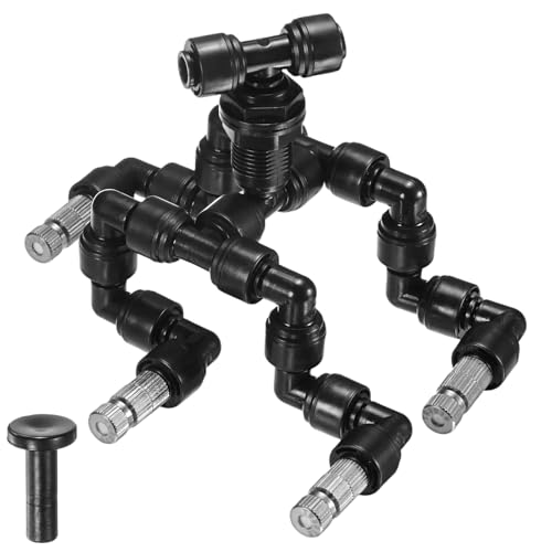 M METERXITY Reptile Mister Nozzles, 0.3mm Pore Copper 1/4" Four-Head Reptile Misting Spray Nozzle with filter Plug for Terrarium/Vivarium, 360 Degree Adjustable Nozzle [Black]