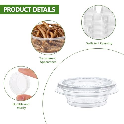 100 Pcs Gecko Food and Water Cups Small Plastic Feeder Cups Reptiles Accessories Reptile Water Bowl Gecko Food Cups Reptile Feeding Bowls for Gecko Lizards Tarantula and Other Small Pets (0.5oz)