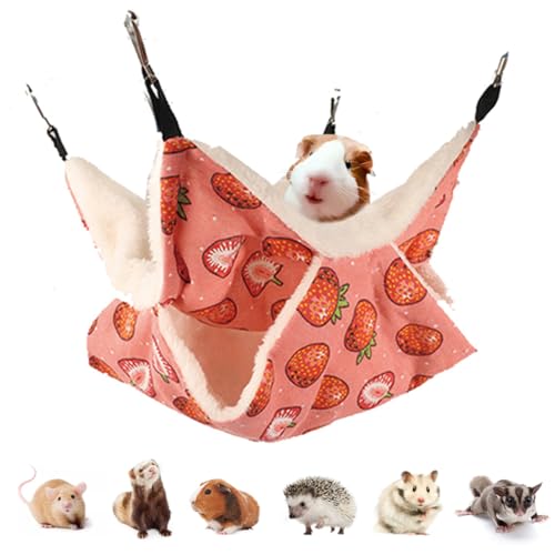 LEFTSTARER Rat Ferret Hammock Toy and Cage Accessories for Guinea Pig Hamster Rat Sugar Glider Ferret Parrot to Hide Sleep Play (Strawberry)