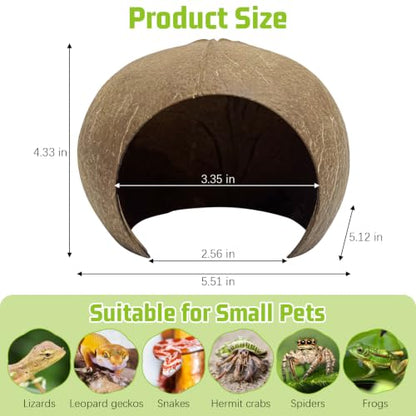 PINVNBY Large Natural Coconut Reptile Hideouts Lizard, Coco Hut Hermit Crab Hut Aquarium Fish Hide Cave for Small Reptile Crested Gecko Leopard Gecko Spider Snail Climber Toys - size: Extra Large Size, 1 PCS