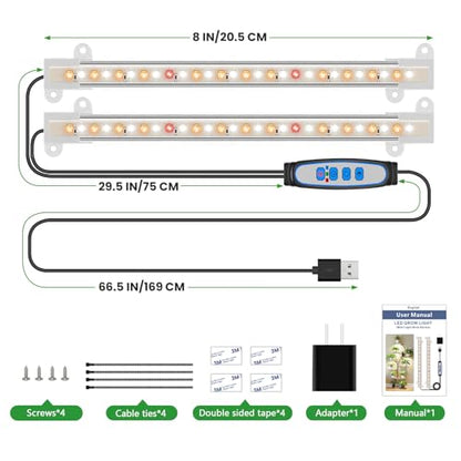 Wiaxulay 8in Plant Grow Light Strip, Full Spectrum for Indoor Plants 5V | 56 LEDs Under Cabinet Grow Lamp, Auto Timer 6/12/16 Hrs, 3 Lighting Mode, Ideal for Seedling, Plant Stand, Seed Starting - size: 1 Pack