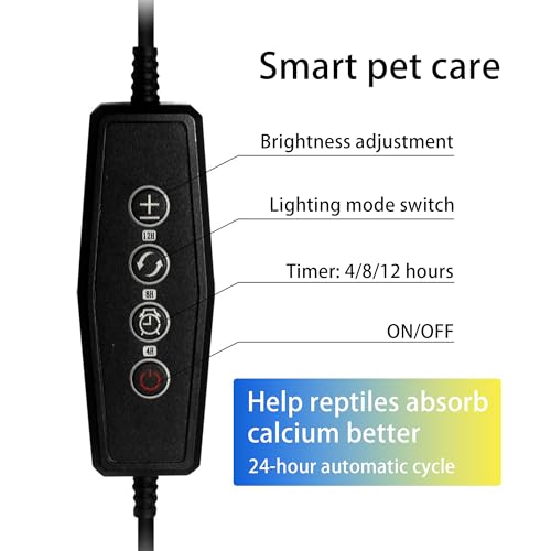 UVB & UVA Light for Reptiles, Dimmable LED Full Spectrum Sunlight Lamp with 3 Lighting Modes, 4/8/12H Timer for Tortoise, Gecko, Bearded Dragon, 4W Reptile Lamp, 5IN - size: 5IN
