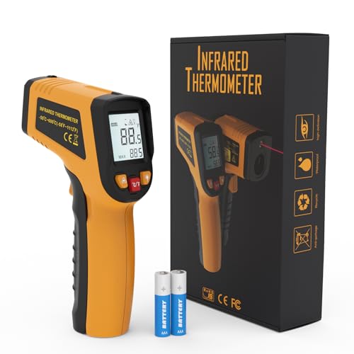 KNINE OUTDOORS Infrared Thermometer Gun, -58℉ to 1112℉ | Temp Gun, Laser Temperature Gun, for Cooking, Oven, BBQ, Griddle, Meat, HVAC Engine, Distance to Spot Ratio 12:1, Orange - color: Orange