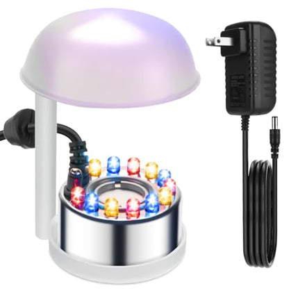 Halloween Mist Maker, Water Fountain Pond Mini Fog Machine Atomizer Air Humidifier, Ultrasonic Mist Maker Fogger Indoor Fountain, Mister Fogger with 12 LED Light and Waterproof Splash Guard