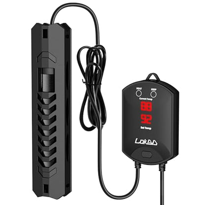 Upgraded 200W Intelligent Aquarium Heater,59°F-93°F Submersible Fish Tank Heater with Intelligent Digital Display Controller and Auto Power Off for 10-55 Gallon Freshwater Saltwater Fish Tanks - size: 10-55 Gallon 200W