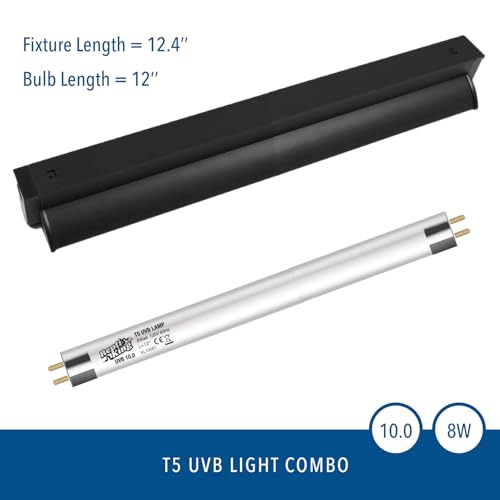 T5 UVB Reptile Light Fixture Kit – 8W High-Output 10.0 UVB Bulb for Bearded Dragons, Turtles & Lizards – Liner UVA/UVB Lighting for Basking & Vitamin D3 Synthesis - size: UVB10.0 8W T5 Kit