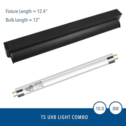 T5 UVB Reptile Light Fixture Kit – 8W High-Output 10.0 UVB Bulb for Bearded Dragons, Turtles & Lizards – Liner UVA/UVB Lighting for Basking & Vitamin D3 Synthesis - size: UVB10.0 8W T5 Kit