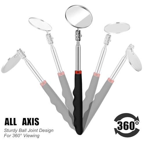 3 Pieces Telescoping Inspection Mirror Inspection Tool for Check the Condition of Vehicle, Observe the Eyelashes, Mouth and Other Small Parts(Round,3 Kinds of Size) - size: 3 Kinds of Size, style: Round