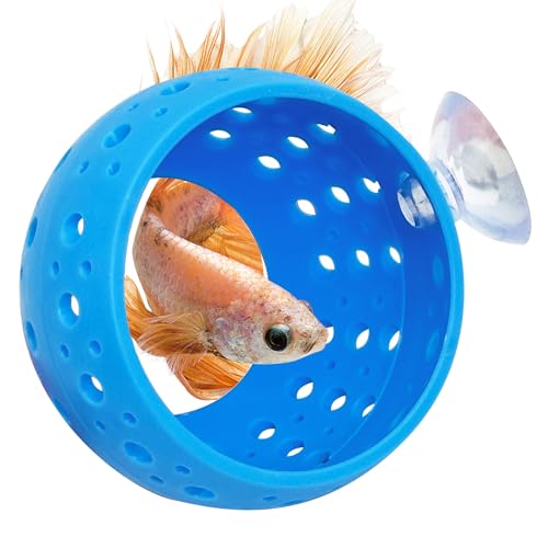 Fhiny Betta Tunnel, Aquarium Fish Hideout with Suction Cup - Shrimp Cave Aquarium Decor for Small Fish, Shrimp, Guppy Hiding & Resting (Blue)