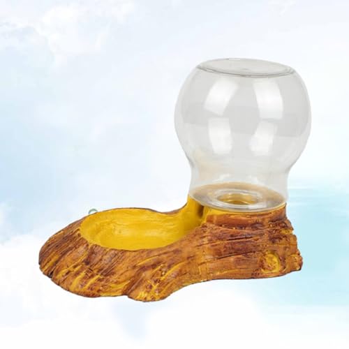 HEMOTON Automatic Reptile Water Feeder with Smooth Surface Resin Bowl, Wood Texture Design, Tasteless Material, for Lizards and Tortoises in Terrarium Water Drinking Fountain
