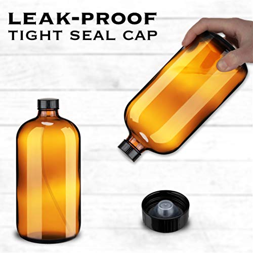 Large 32oz Amber Glass Spray Bottles with Funnel - Refillable Trigger Sprayer Containers for Oils, Cleaning Products, Plant Misting, Cooking, Hair, and Beauty. Includes 4 Bottles and 1 Funnel. - size: 4 Count (Pack of 1)