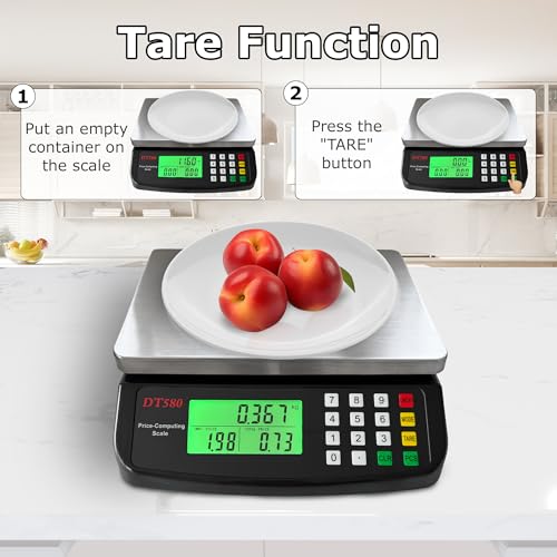 Large Digital Kitchen Scale 40kg/88lb Stainless Steel Price Computing Scale Counting Scale Deli Scale with LCD Display for Baking Bread Cooking Meat Prep Parts and Coins Adapter Included (Black) - color: Black 40kg