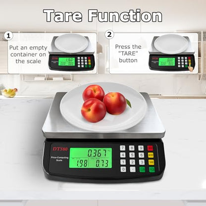 Large Digital Kitchen Scale 40kg/88lb Stainless Steel Price Computing Scale Counting Scale Deli Scale with LCD Display for Baking Bread Cooking Meat Prep Parts and Coins Adapter Included (Black) - color: Black 40kg
