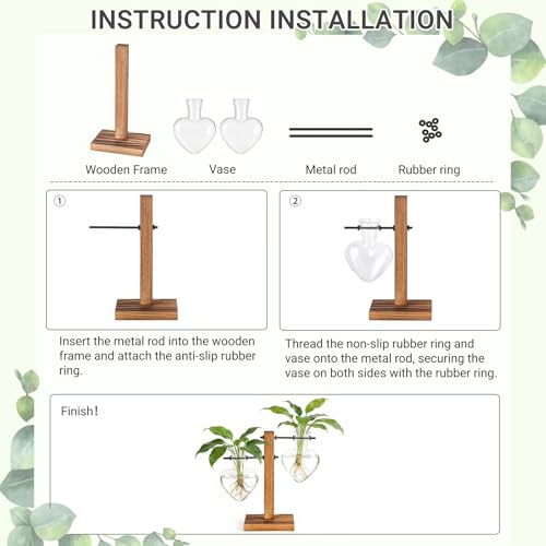Mkono Propagation Stations,2 Heart Shaped Glass Plant Vases with Wood Stand | Hydroponic Terrarium, Desktop Propagation Jars, Cute Air Plant Flower Holder,Home Office Decor, Plant Lover Gardening Gift - size: 2 Heart Bulb Vase
