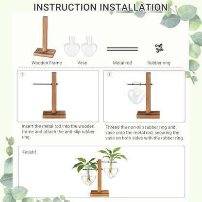 Mkono Propagation Stations,4 Heart Shaped Glass Plant Vases with Wood Stand | Hydroponic Terrarium, Desktop Propagation Jars, Cute Air Plant Flower Holder,Home Office Decor, Plant Lover Gardening Gift - size: 4 Heart Bulb Vase
